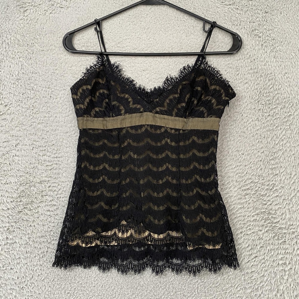 Y2K Babydoll Lace Cami Tank Top Womens XS Black Silk Lined 90s Cami Tanktop